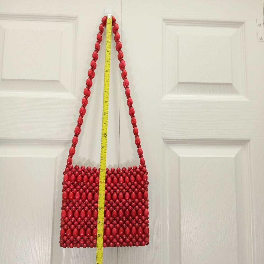 Saks Fifth Avenue Cranberry Colored Wooden Bead Bag